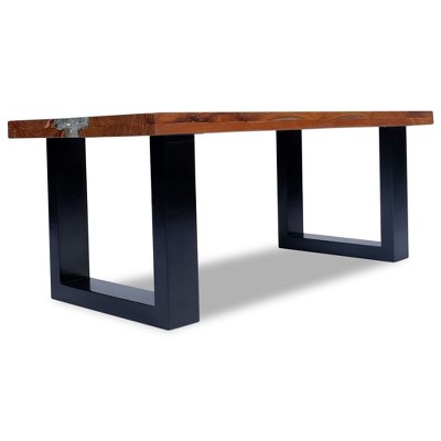 Rustic Teak and Mango Wood Coffee Table with Resin Inlay