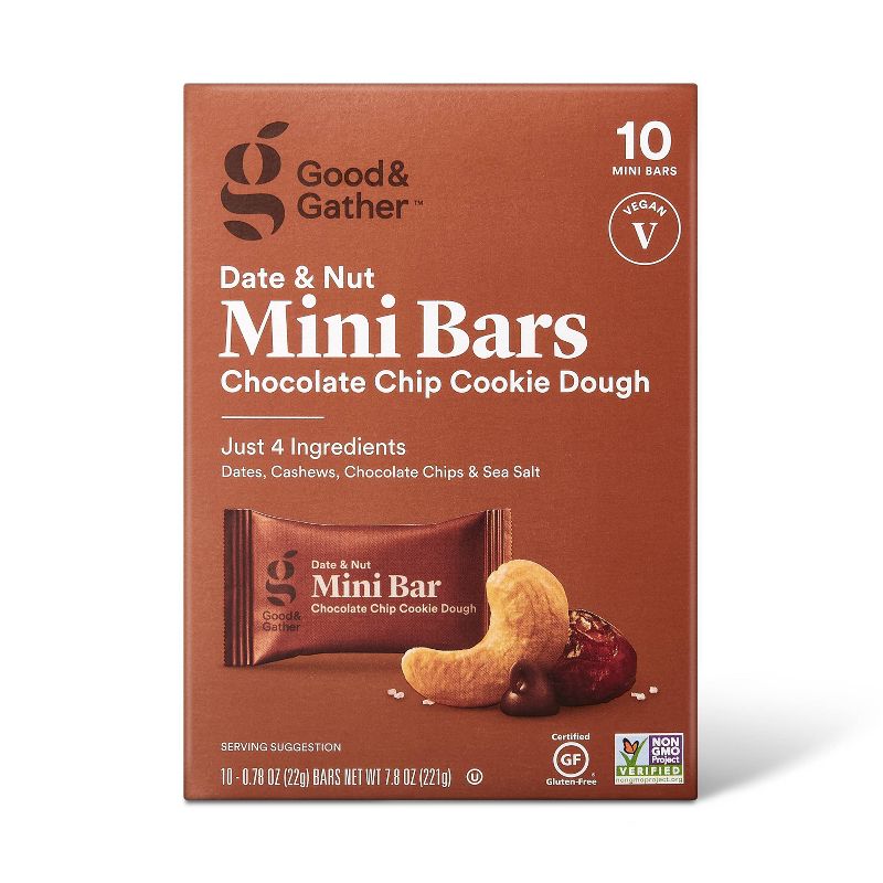 Date and nut Bars Mini Chocolate Chip Cookie Dough - 7.8oz/10ct - Good &#38; Gather&#8482;, 1 of 9