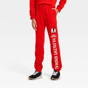 Boys' Home Alone 'Ya Filthy Animal' Graphic Fleece Jogger Pants - Red - 1 of 4