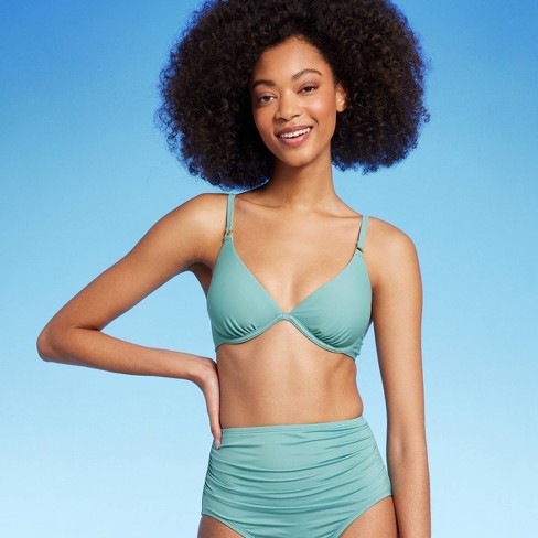 Women's Ribbed Underwire Bikini Top - Shade & Shore™ Green 34dd : Target