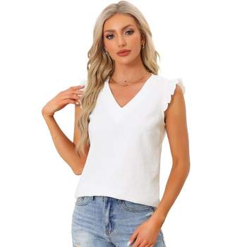 Women Summer Casual Loose Shirt Blouse Collarless V Neck Button Up Solid  Tops US