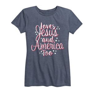 Women's - Country Casuals - Loves Jesus And America Too Short Sleeve Graphic T-Shirt - 1 of 4