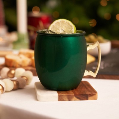 Emerald Green Stainless Steel Moscow Mule Mug with Gold Handle, 16oz