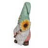 Alpine Corporation Gnome with Turquoise Hat Holding Sunflower Décor: Ceramic, 21" High Outdoor Statue - 3 of 4