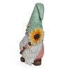 Alpine Corporation Gnome with Turquoise Hat Holding Sunflower Décor: Ceramic, 21" High Outdoor Statue - image 3 of 4