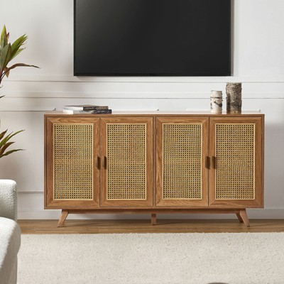 Buthrotos Living Room Solid Wood TV Stand for TVs up to 65"  With 4 rattan doors | KARAT HOME