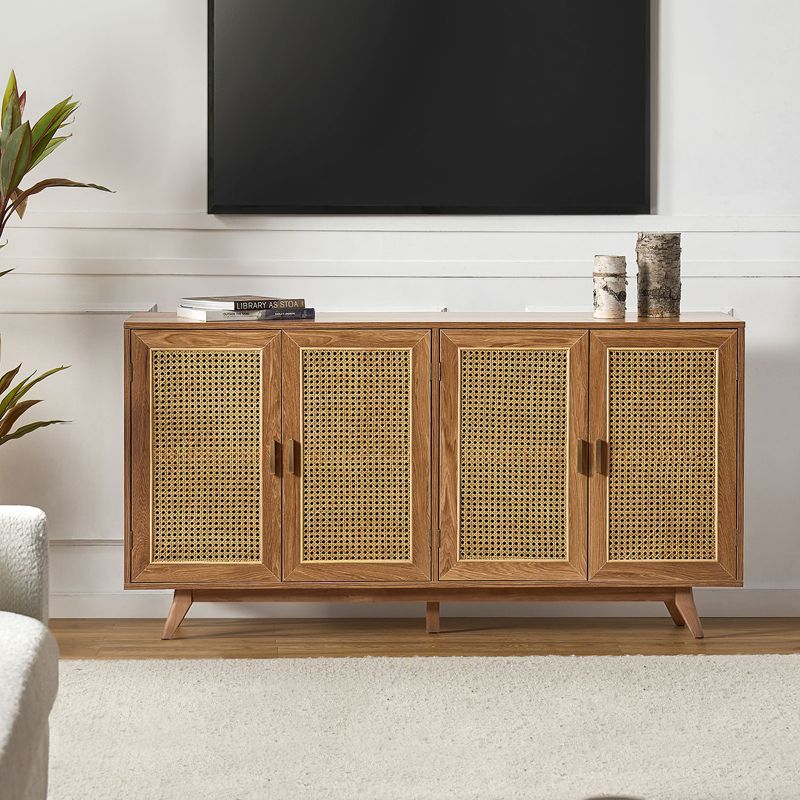 Buthrotos Living Room Solid Wood TV Stand for TVs up to 65"  With 4 rattan doors | KARAT HOME, 1 of 11