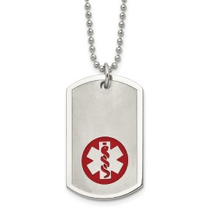 Black Bow Jewelry Stainless Steel Brushed Dog Tag Medical Necklace - 22 Inch - 1 of 4