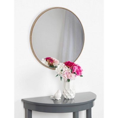 Gwendolyn Round Gold Beaded Wall Mirror, 23.6-Inch