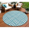 Teal Blue And Ivory Geometric Washable Indoor Outdoor Area Rug - 2 of 4