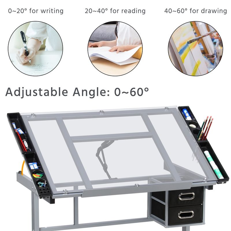 Yaheetech Adjustable Drafting Drawing Craft Table Black, 4 of 11