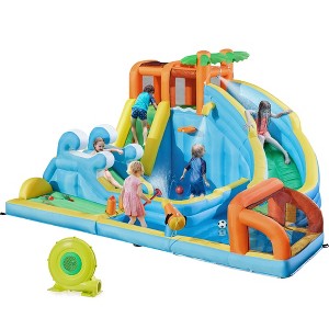 Yaheetech 10-in-1 Double Lane Inflatable Water Slide for Kids Pool with Slide, Cyan - 1 of 4