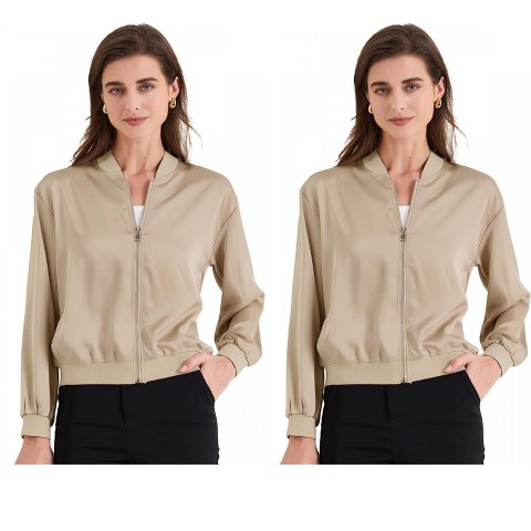 Женские куртки INSPIRE CHIC Women's Zip Up Long Sleeve Outerwear Casual Lightweight Jacket 2 Packs 2 Champagne X-Small