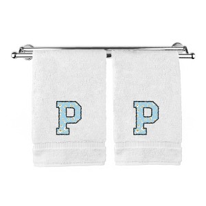 BC BARE COTTON Monogrammed Hand Towels, Personalized Gift, Set of 2 - Embroidered Writing with Light Blue - 1 of 4