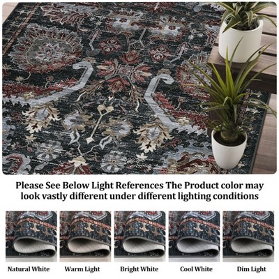 Large Washable Area Rug 9x12 Vintage Distressed Floor Carpet Non Slip Low Pile Rug Non Shedding Thin Rug, Retro Farmhouse Rug, Indoor Oriental Rug