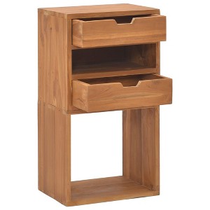 vidaXL Colonial Style Teak Wood Storage Cabinet with 2 Drawers and 2 Shelves - 15.7"x11.8"x29.9" Brown - 1 of 4