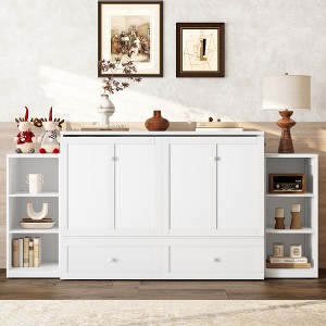 Bellemave Full size Murphy bed with spacious storage drawers and shelves. Ideal for guest rooms or compact bedrooms. White - 1 of 4