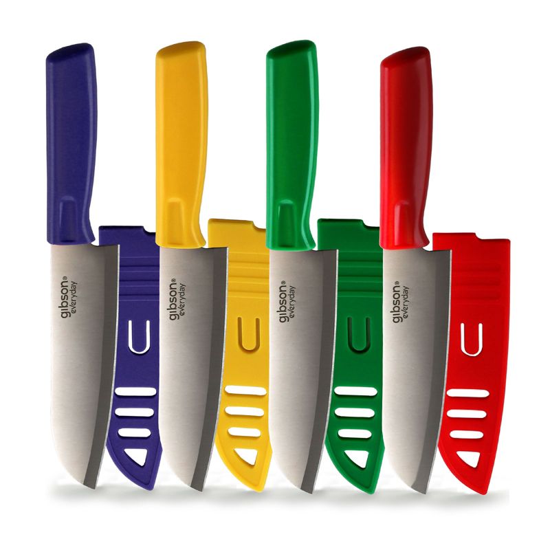 Gibson Everyday Grantville 4 Piece 6 Inch Santoku Knife with Sheath in Assorted Colors, 1 of 10