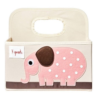 3 Sprouts UDOELE Stain-Resistant Polyester Divided Portable Nursery Supply Diaper Organizer Caddy with Pink Elephant Design and Top Carry Handle