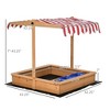 VYNXARIA Kids Wooden Sandbox,Children Sand Play Station Outdoor,with Adjustable Height Cover,Bottom Liner,Seat,Plastic Basins,Lawn - 3 of 4