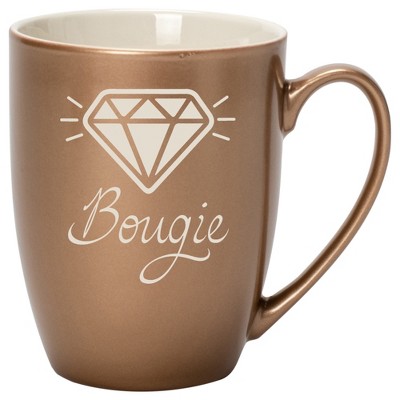 100 North Sparkling Diamond 10 Ounce Bronze Metallic Finish, Comfortably Fits Your Hands, New Bone China Coffee Tea Cup Mug, Bougie