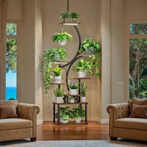 61" 8-Tier Metal Plant Stand with Grow Lights and Wheels, Tall Indoor Plant Shelf for Corner or Living Room -3irtyhousy - 1 of 4