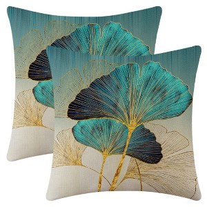 REGALWOVEN Ginkgo Leaf Pattern Boho Throw Pillow Covers for Couch Bed Living Room Home Decor 18 x 18 Inch 2 Pcs - 1 of 4