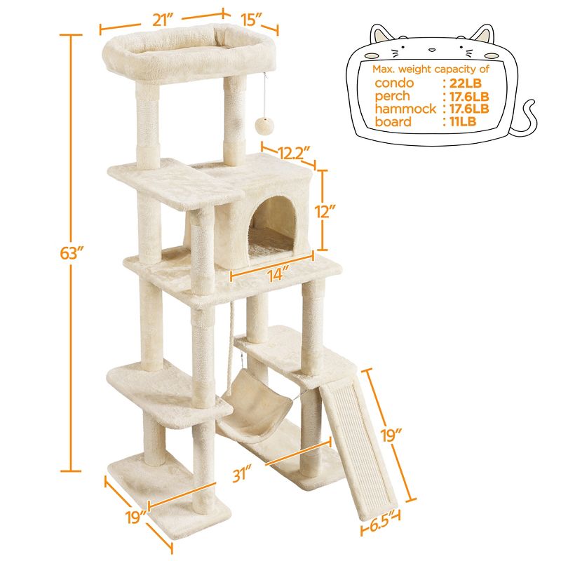 Yaheetech 63" Multilevel Plush Cat Tree with Hammock for Cats Kitchens, 3 of 9
