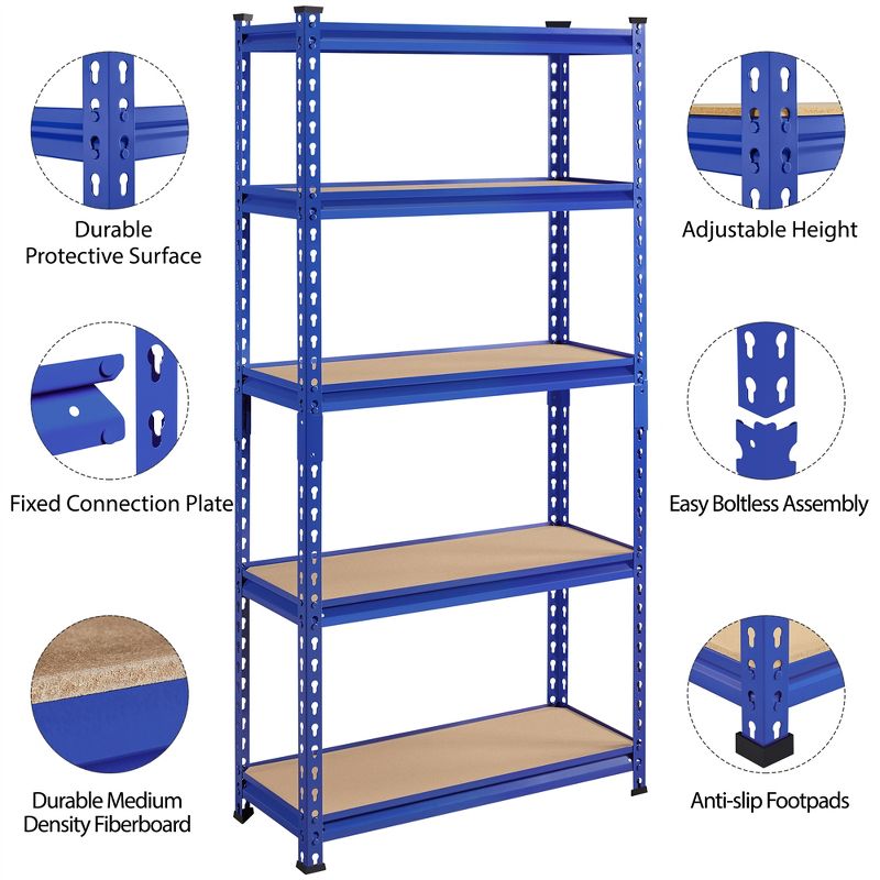 Yaheetech 5-Tier Storage Shelves Steel Frame with Adjustable Shelves Boltless, 4 of 7