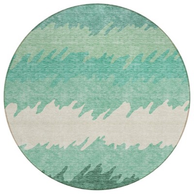Sage Green And Ivory Striped Washable Indoor Outdoor Area Rug