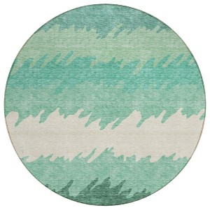 Sage Green And Ivory Striped Washable Indoor Outdoor Area Rug - 1 of 4