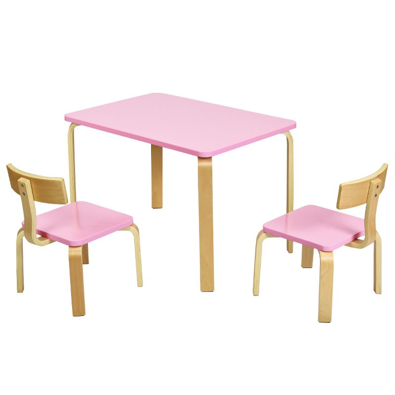 Tangkula 3-Piece Kids Wooden Table Chairs Set Children Activity Desk & Chair Furniture Pink/Green, 4 of 11