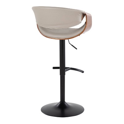 Set of 2 Adjustable Pearl Silver Faux Leather and Walnut Barstools