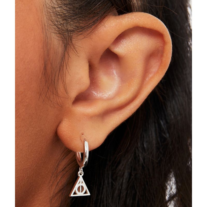 Harry Potter Silver Plated Earrings with Dangle Deathly Hallows Charm, 2 of 6