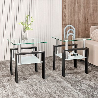 Dolonm Modern Square Tempered Glass Coffee Table with Metal Legs for Living Room, 150lbs Capacity