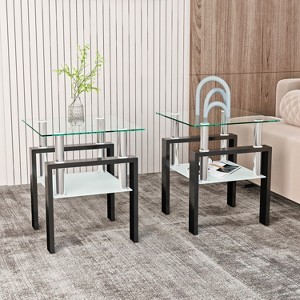 Dolonm Modern Square Tempered Glass Coffee Table with Metal Legs for Living Room, 150lbs Capacity - 1 of 4