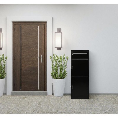 Garvee Steel Freestanding Floor Mailboxes for Outside, Black Mailboxes for Outside with Delivery Port 2 Retractable Shelves Doors