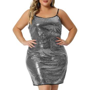 Agnes Orinda Women's Plus Size Glitter Sequin Spaghetti Strap Party Club Bodycon Dresses