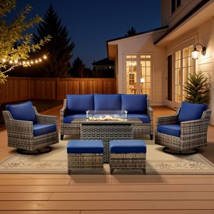 Belord Patio Furniture Set with 41" Fire Pit Table, 6-Piece All Weather Wicker Outdoor Furniture with High Back Swivel Patio Chairs Outdoor Couch - 1 of 4