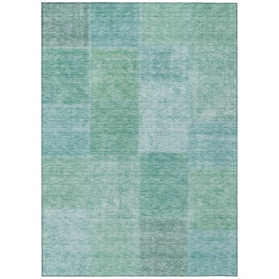 Teal Blue Sage And Green Patchwork Washable Indoor Outdoor Area Rug