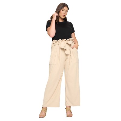 L I V D Women's Paperbag Tie Belt Pocket Pants