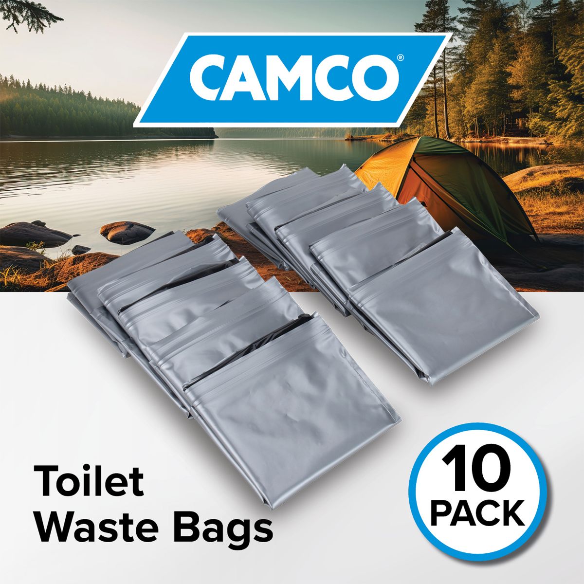 Camco Leak Proof Double Lined Camping Toilet Waste Bags, Travel Bucket Potty Bags for Camping, Hunting, & Outdoor Activities 10 Pack - thumbnail 2