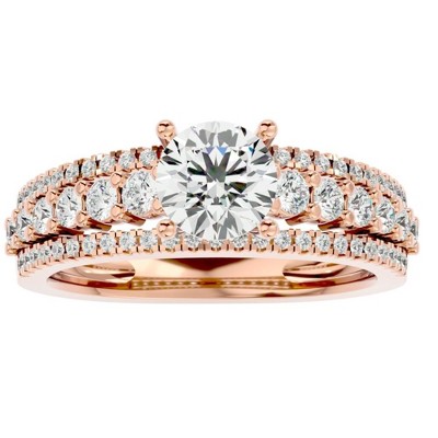 Pompeii3 1 1/2Ct 3Row Diamond & Moissanite Engagement Ring in White, Yellow, Rose Gold