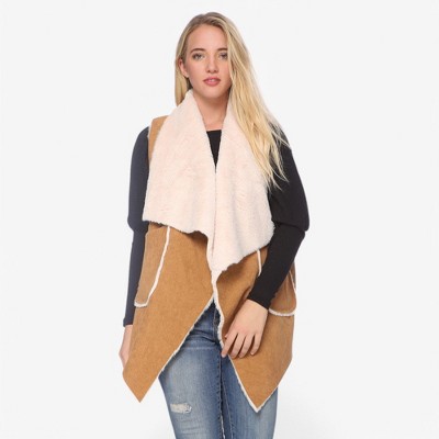 Anna-Kaci Women's Faux Shearling Open Front Vest with Oversized Collar