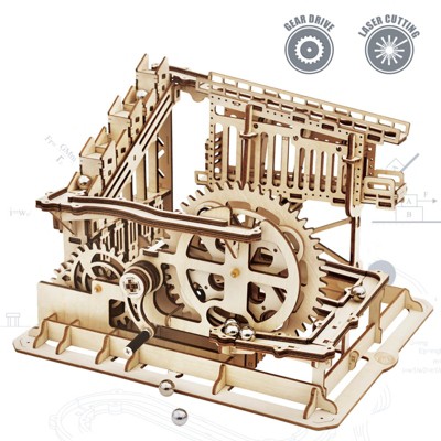 ROBOTIME 3D Wooden Jigsaw Puzzle Marble Run  Puzzle Toy Gifts, Beige, 10"*9.1"*7.3"