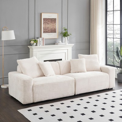 106"W 4-Seat Large Sofa with 4 Throw Pillows, Soft Corduroy Upholstered Sofa Couch 4B - ModernLuxe