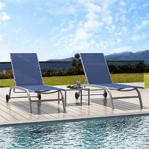 Outdoor Chaise Lounge Set of 3, Patio Reclining Chairs With 5 Adjustable Backrest & Wheels, Pool Sunbathing Recliners for Patio Beach Backyard - 1 of 4