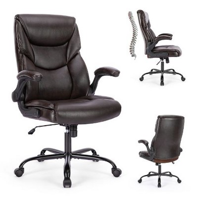 CAVINAS Adjustable Ergonomic Office Chair, High-Back Executive Office Chair with Flip-Up Arms, PU Leather Upholstery Home Office Desk Chairs