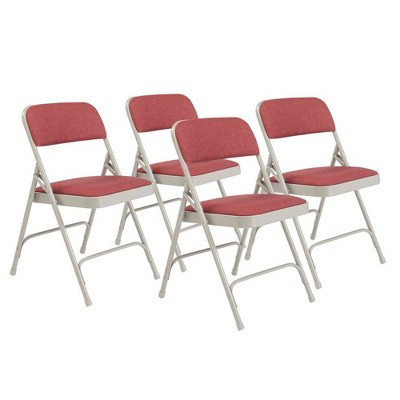 National Public Seating 2200 Series Deluxe Fabric Upholstered 2" Cushion Double Hinge Indoor Outdoor Dining/Office Folding Chair, Cabernet, 4 Pack