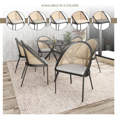 Light Grey Upholstered Side Chair with Cane Back and Metal Legs
